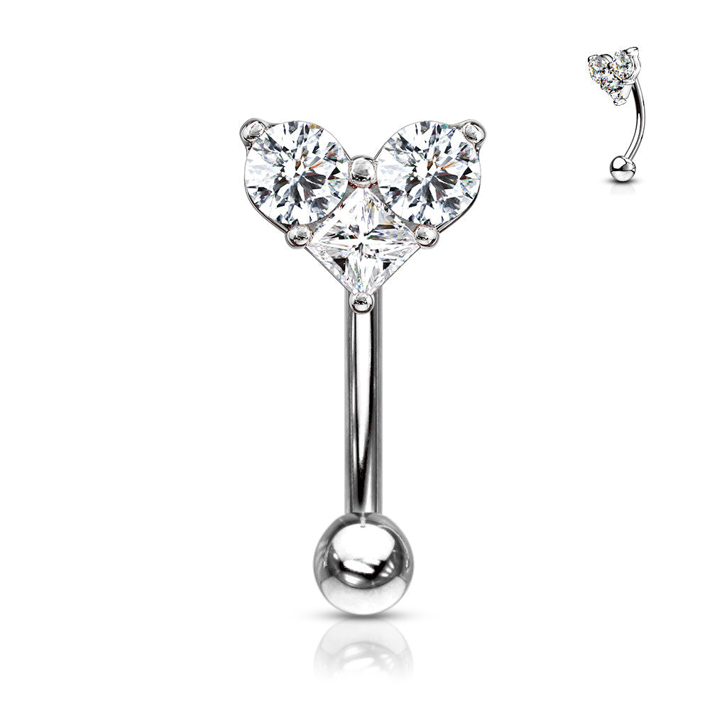 Cherry Diva Eyebrow Bar 16 Gauge Prong Set Crystal Heart Eyebrow Barbell