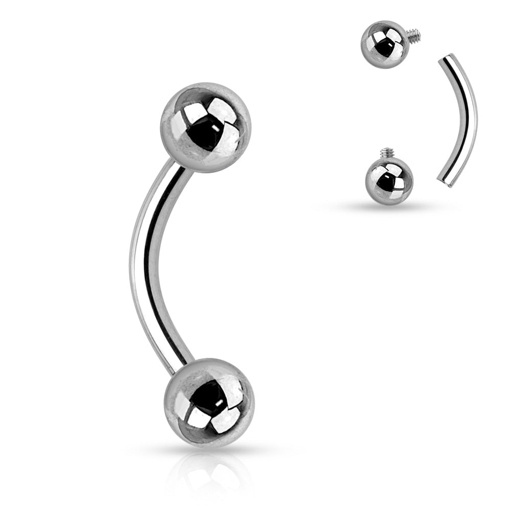 16 Gauge Titanium Curved Eyebrow Barbell With Ball Ends
