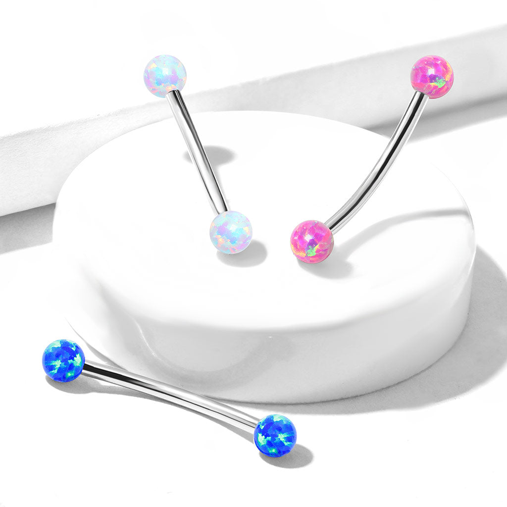 Cherry Diva Barbell 316L Surgical Steel Curved Barbell With Opal Ends