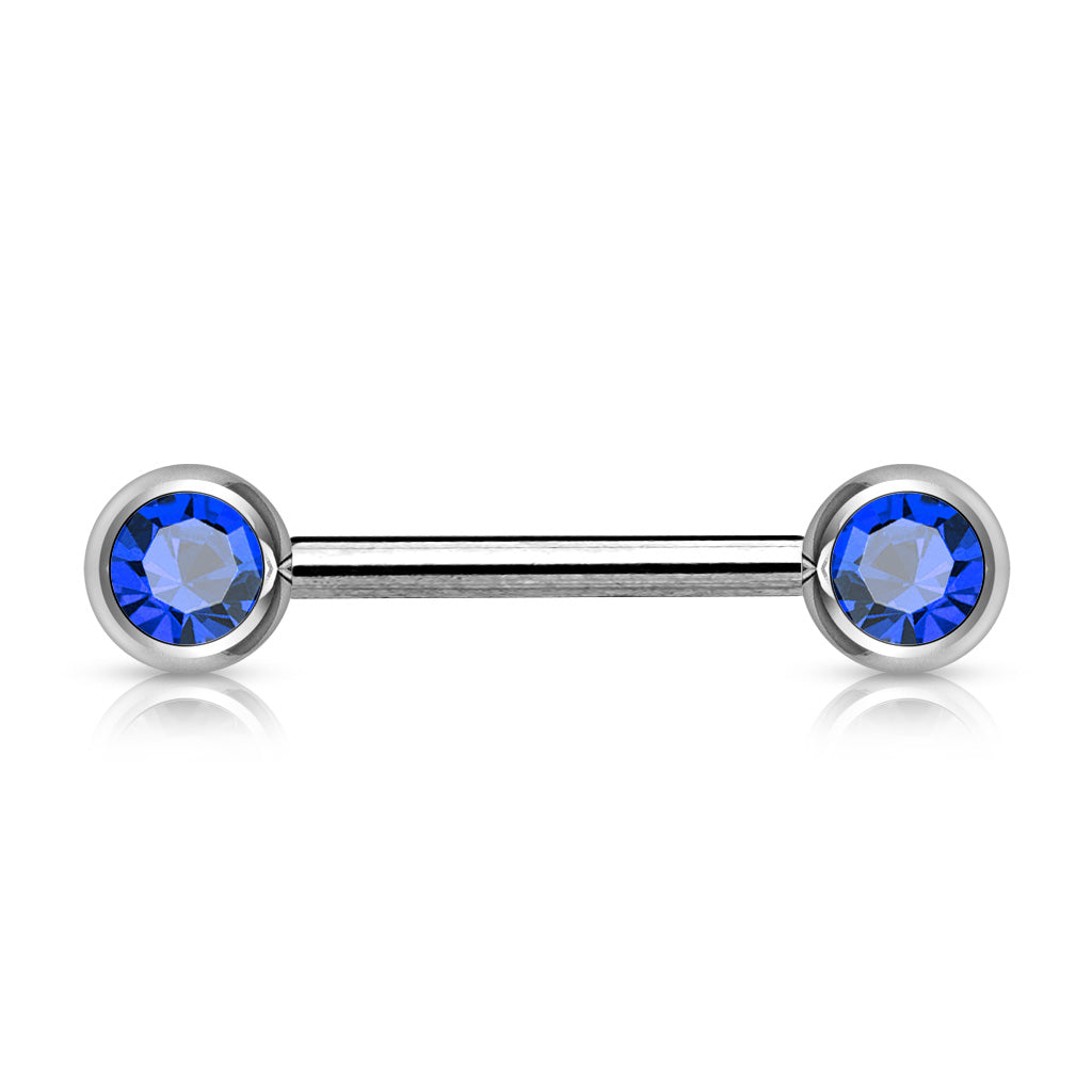 Cherry Diva Barbell Blue 14 Gauge Double Crystal Barbell Nipple Bar