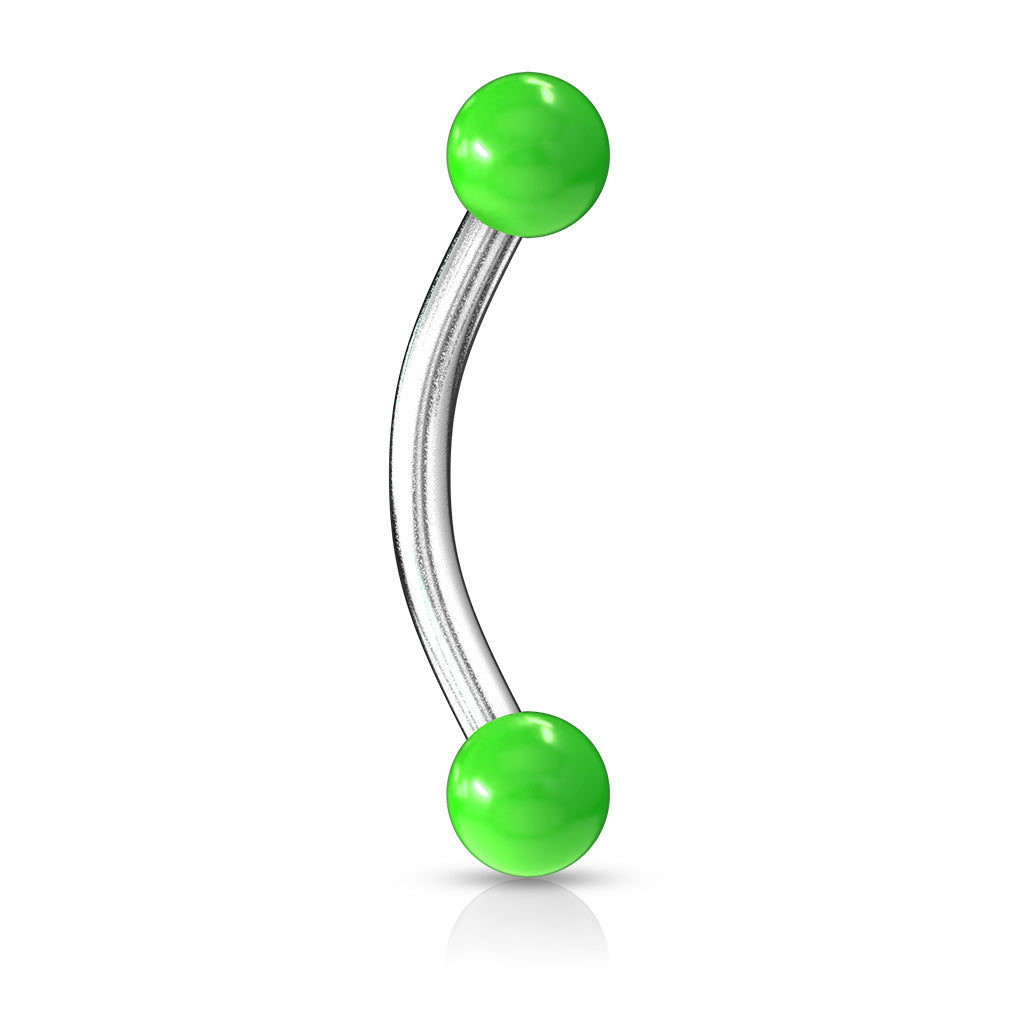 Cherry Diva Barbell Green 16 Gauge Hypoallergenic Curved Barbell With Acrylic Ends