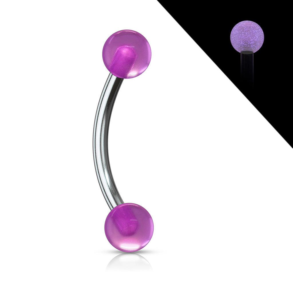 Cherry Diva Barbell Purple 16 Gauge Hypoallergenic Curved Barbell With Luminescent Ends