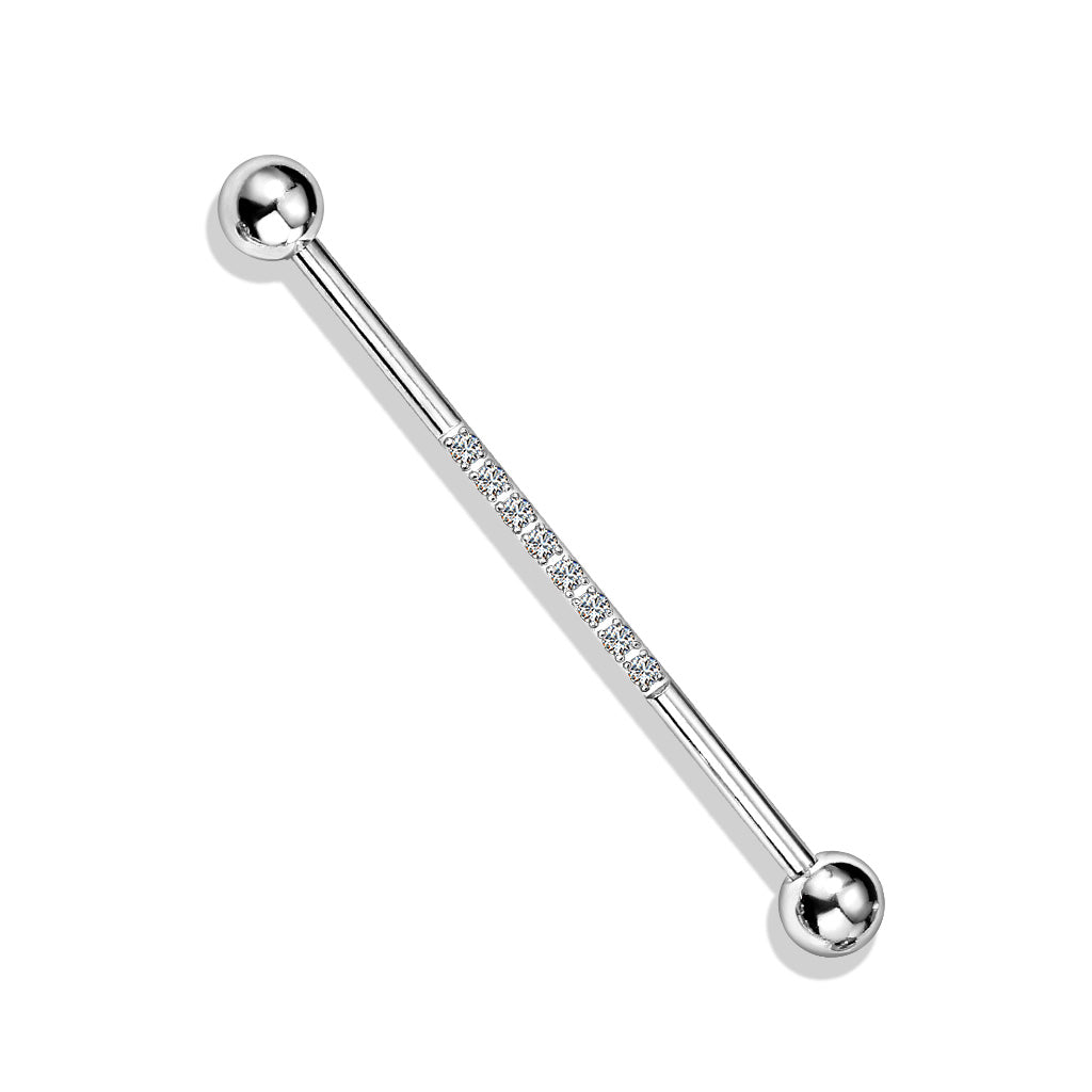 Cherry Diva Barbell Silver 14 Gauge Gold Crystal Centre Industrial Barbell