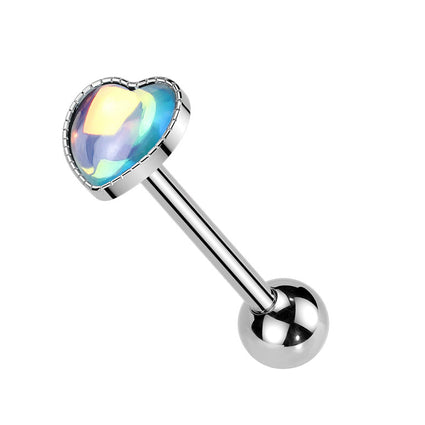 Cherry Diva Barbell Silver 14 Gauge Hypoallergenic Crystal Heart Tongue Bar
