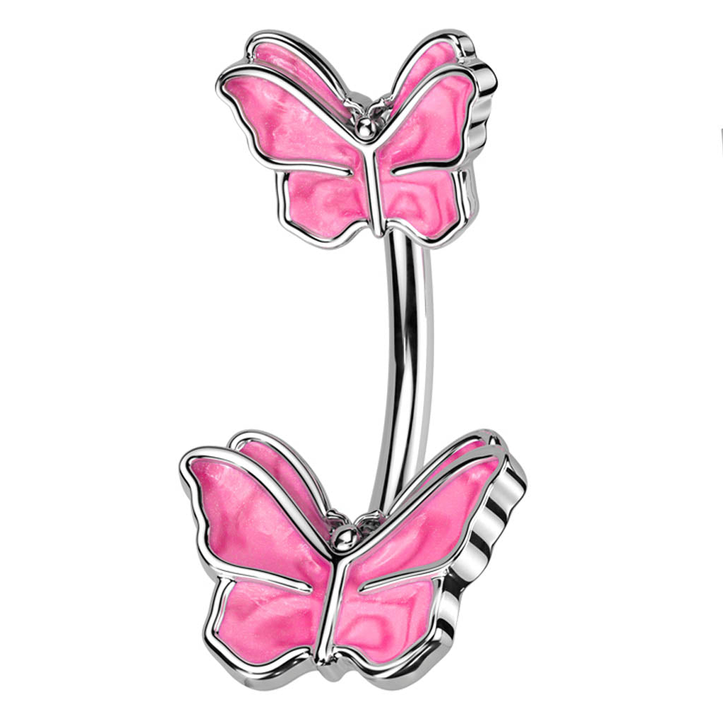 Cherry Diva Belly Bar 14 Gauge Butterfly Belly Button Bar