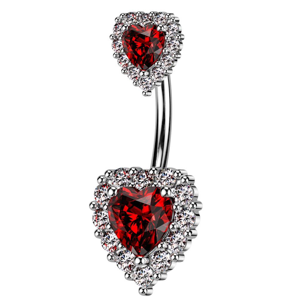Cherry Diva belly bar 14 Gauge Crystal Cluster Heart Belly Button Bar