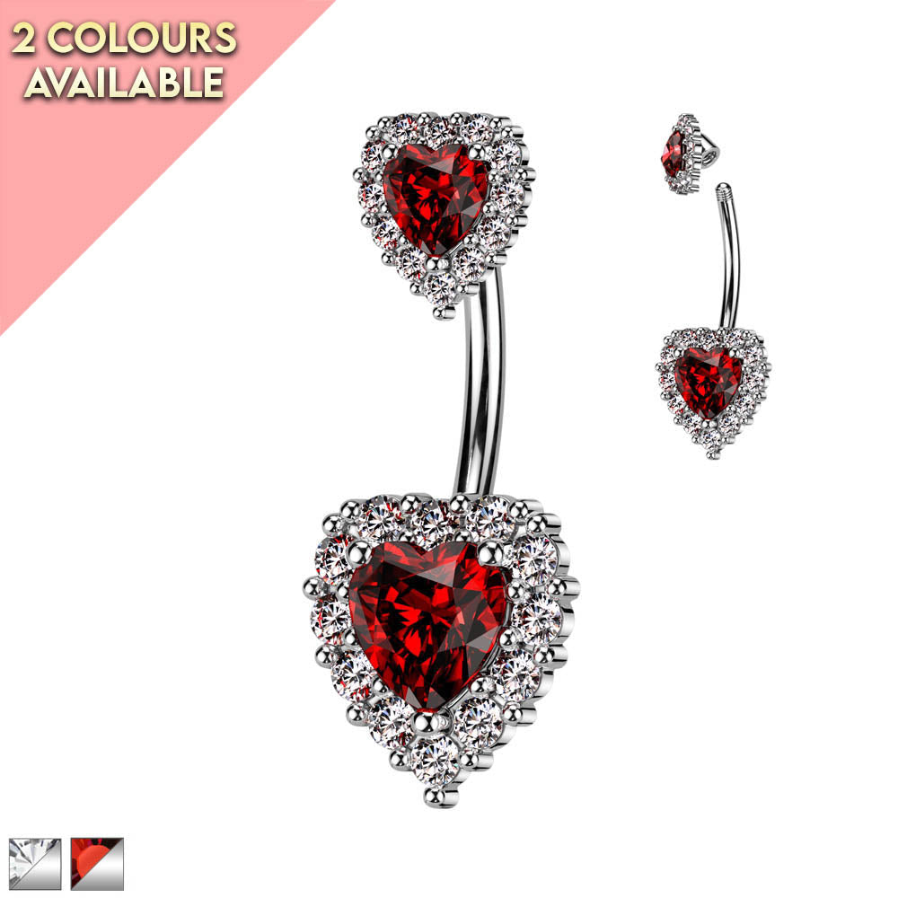 14 Gauge Crystal Cluster Heart Belly Button Ring