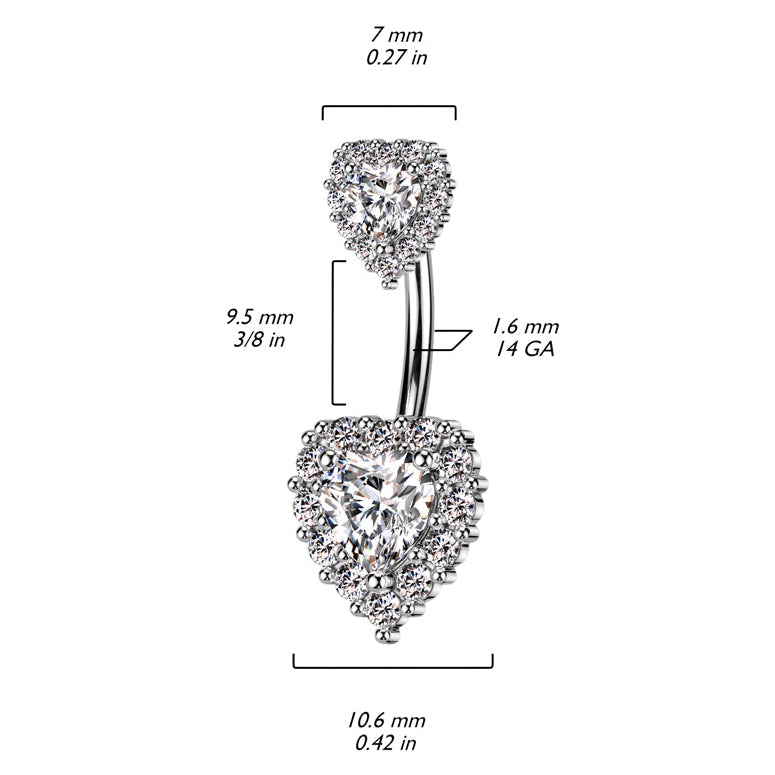 Cherry Diva belly bar 14 Gauge Crystal Cluster Heart Belly Button Bar