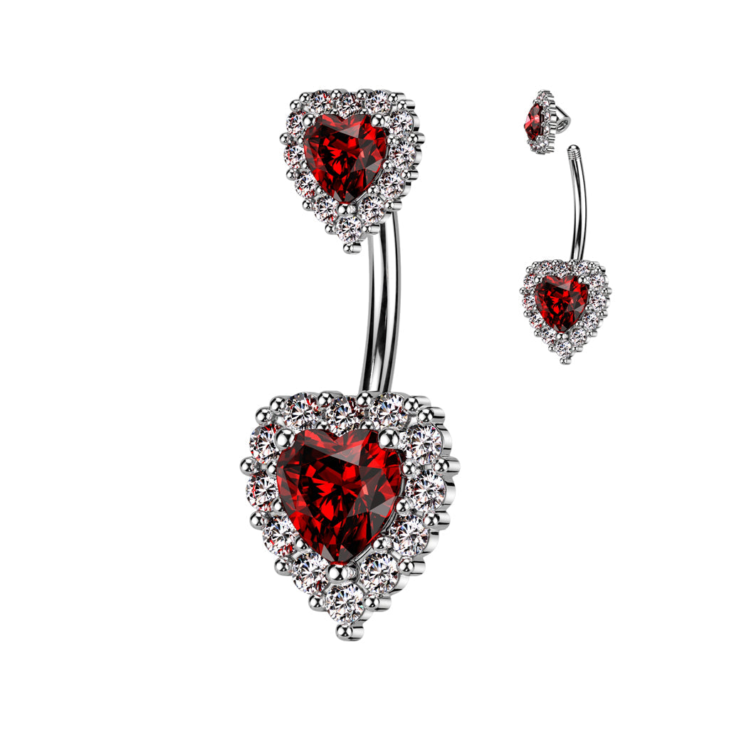 Cherry Diva belly bar Red Crystal 14 Gauge Crystal Cluster Heart Belly Button Bar