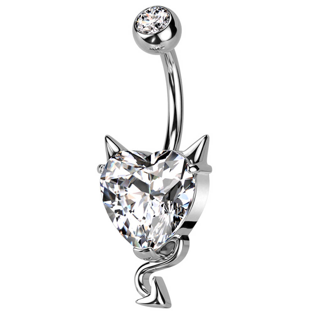 Cherry Diva belly bar 14 Gauge Crystal Devil Heart Belly Button Bar