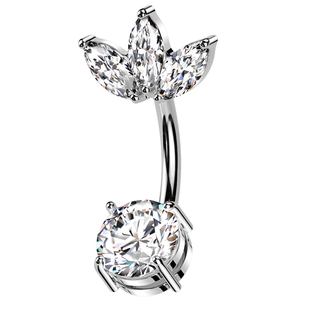 Cherry Diva belly bar 14 Gauge Crystal Triple Flower Belly Bar