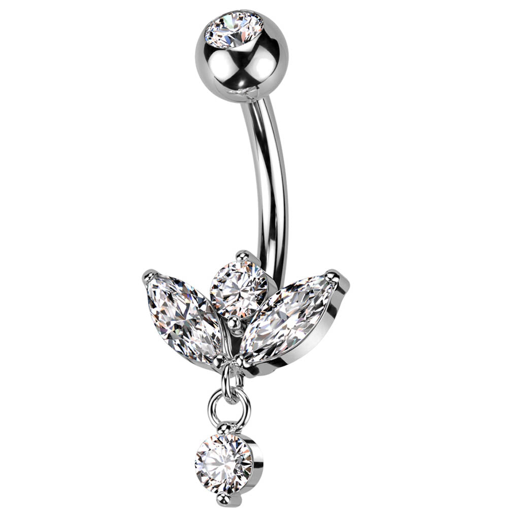 Cherry Diva belly bar 14 Gauge Dangling Crystal Marquise Flower Belly Bar