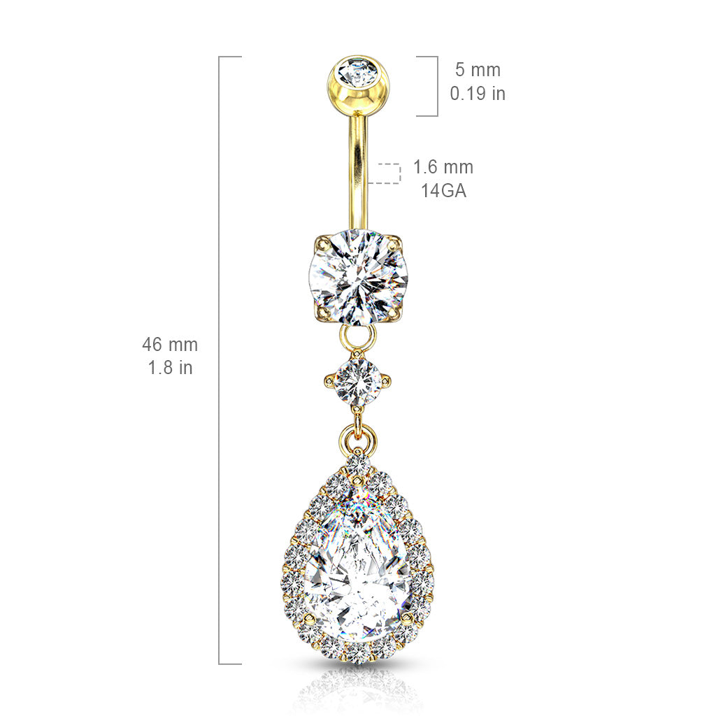 Cherry Diva Belly Bar 14 Gauge Dangling Crystal Teardrop Belly Button Bar