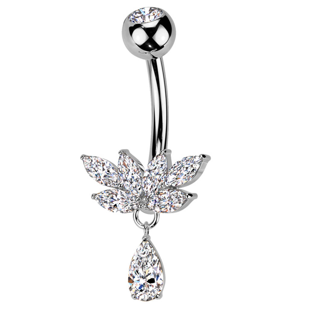 Cherry Diva Belly Bar 14 Gauge Dangling Crystal Titanium Belly Button Bar