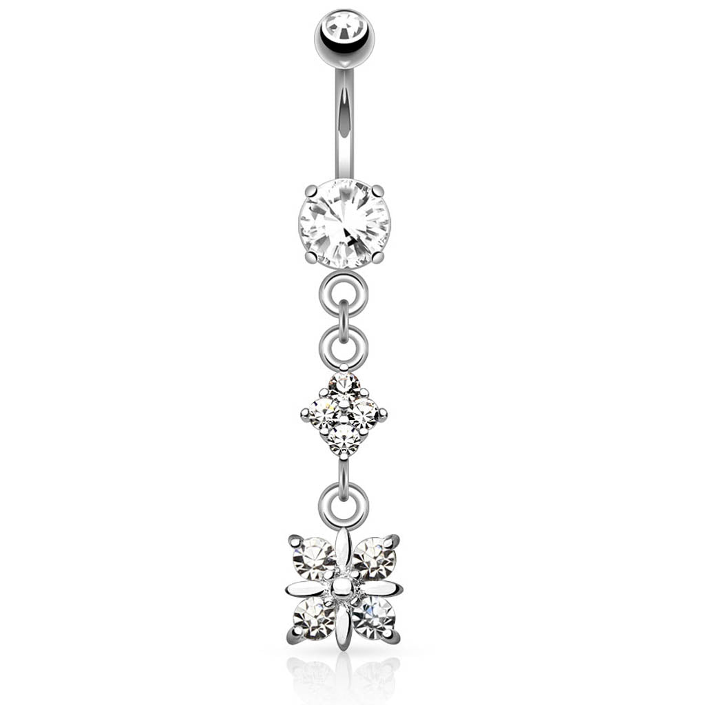 Cherry Diva Belly Bar 14 Gauge Dangling Diamond Belly Button Bar