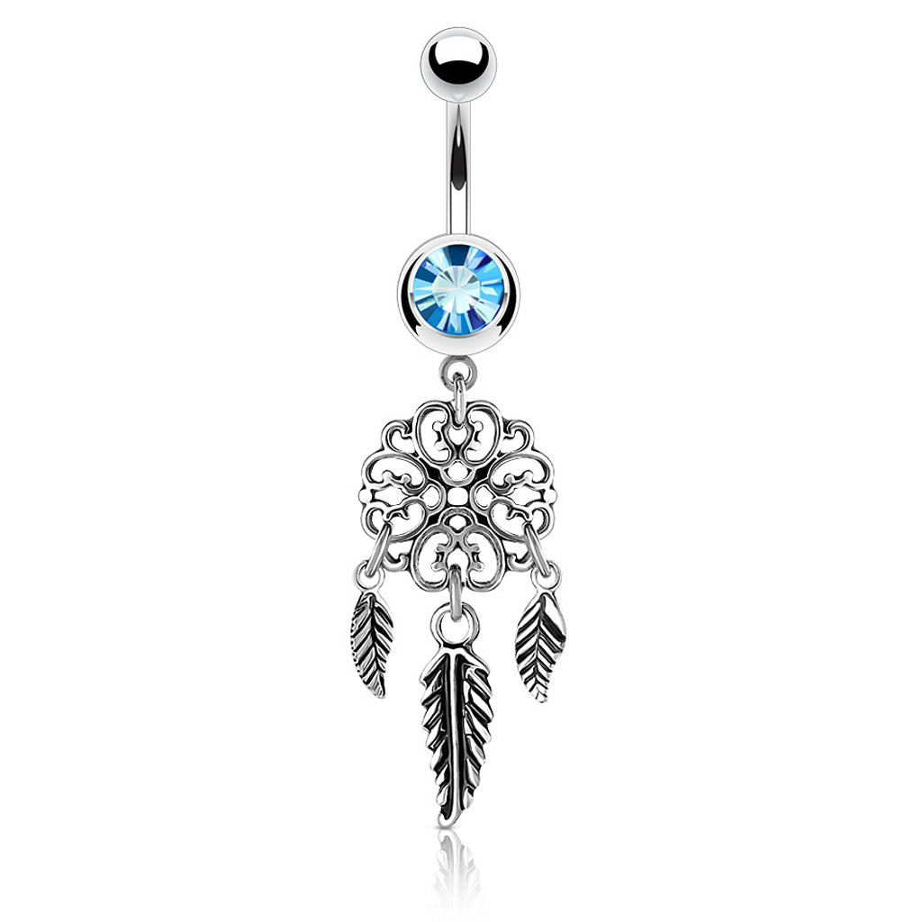 Cherry Diva belly bar 14 Gauge Dangling Dream Catcher Belly Bar