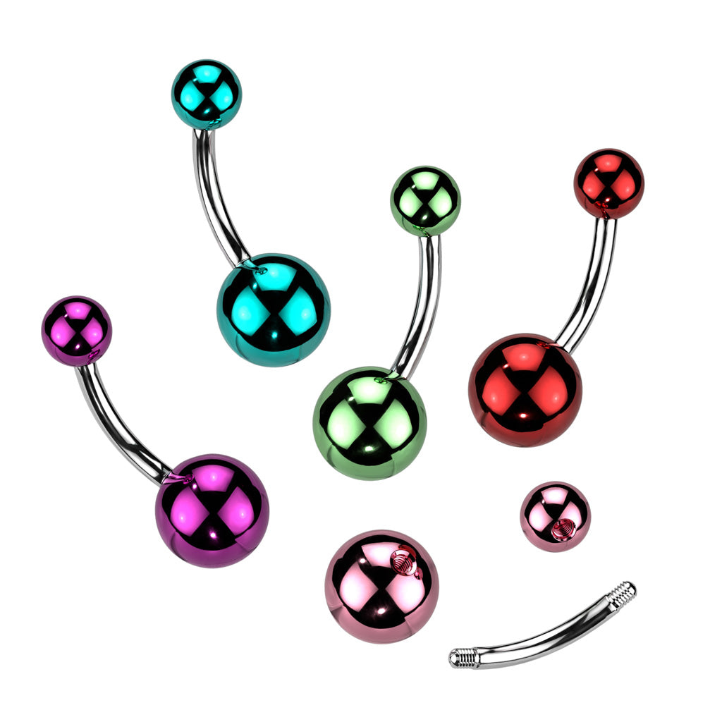Cherry Diva belly bar 14 Gauge Glass Coated Surgical Steel Belly Bar