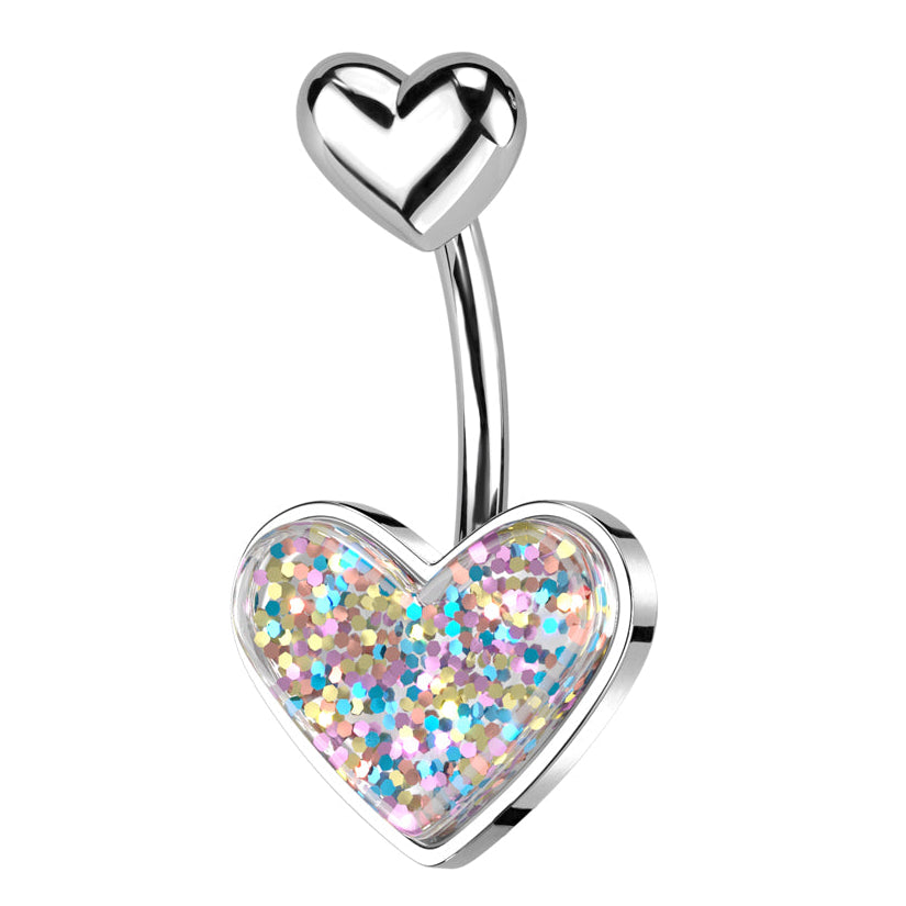 Cherry Diva belly bar 14 Gauge Glitter Heart Heart Shaped Belly Button Bar