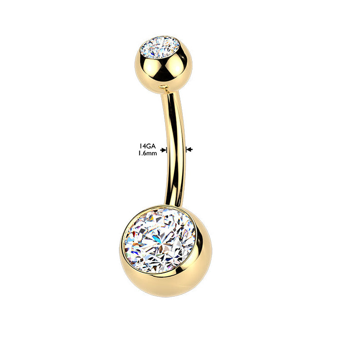 Cherry Diva Belly Bar 14 Gauge Gold Plated Double Crystal Titanium Belly Button Bar