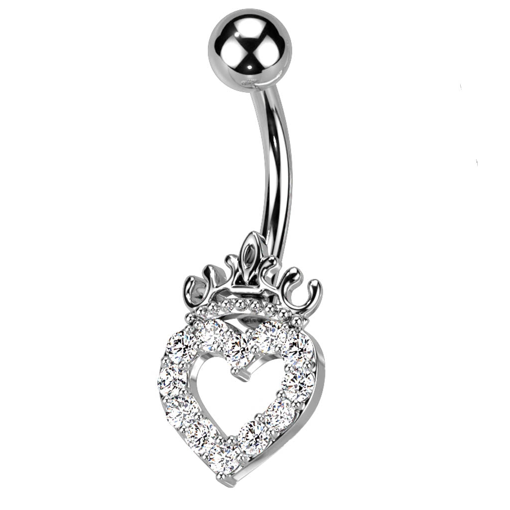 Cherry Diva belly bar 14 Gauge Hollow Crystal Heart Belly Button Bar
