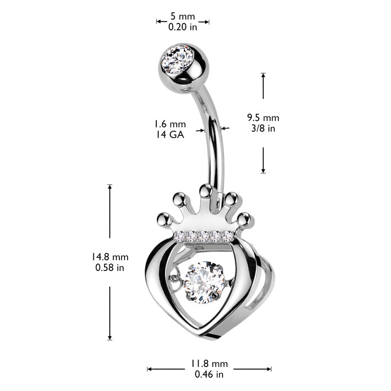 Cherry Diva belly bar 14 Gauge Hollow Heart & Crown Belly Bar