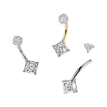 Cherry Diva Belly Bar 14 Gauge Hypoallergenic Crystal Diamond Belly Bar