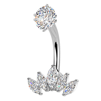 Cherry Diva Belly Bar 14 Gauge Hypoallergenic Crystal Fan Belly Bar