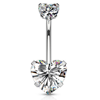 Cherry Diva belly bar 14 Gauge Hypoallergenic Crystal Heart Belly Bar