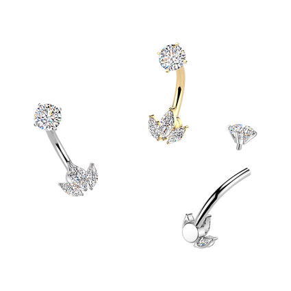 Cherry Diva Belly Bar 14 Gauge Hypoallergenic Crystal Marquise Belly Bar