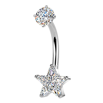 Cherry Diva Belly Bar 14 Gauge Hypoallergenic Crystal Star Belly Bar