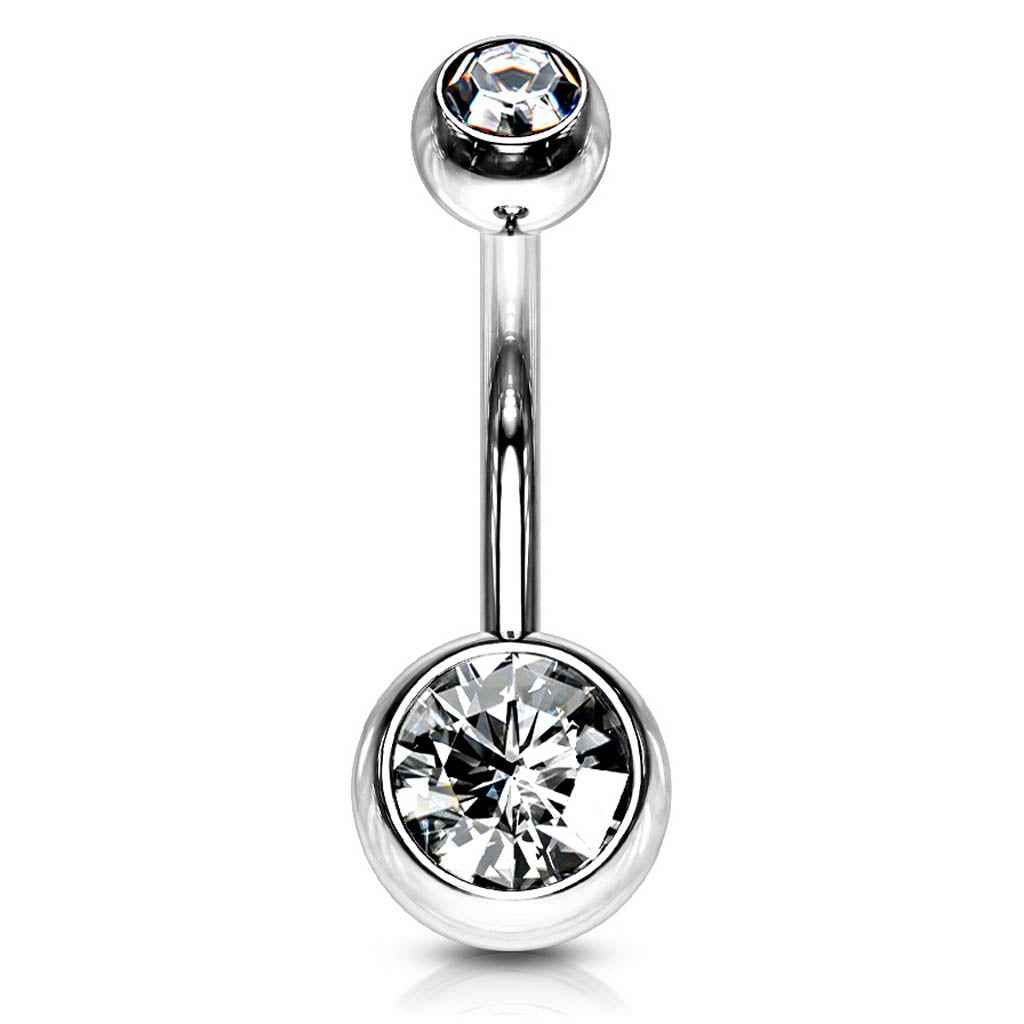 14 Gauge Hypoallergenic Double Crystal Belly Bar