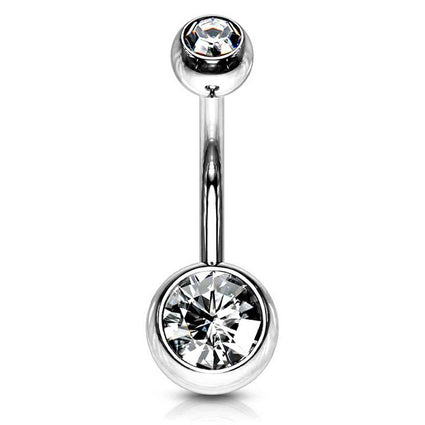 14 Gauge Hypoallergenic Double Crystal Belly Bar