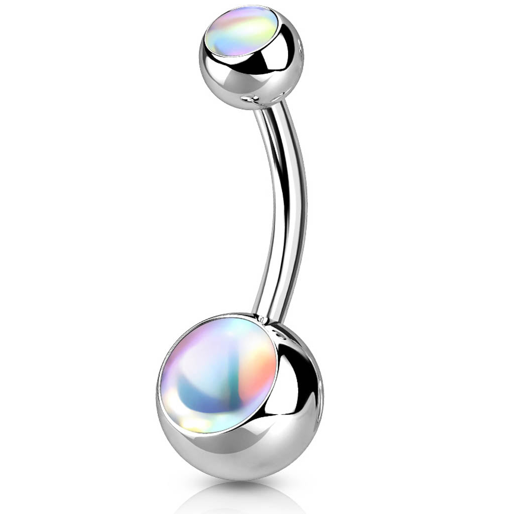 Cherry Diva Belly Bar 14 Gauge Hypoallergenic Surgical Steel Double Opal Belly Bar