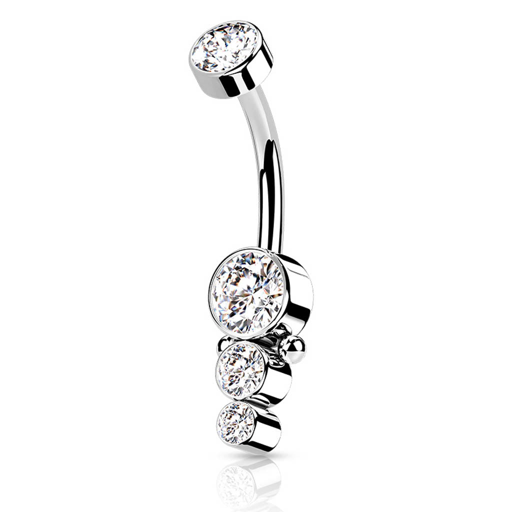 Cherry Diva Belly Bar 14 Gauge Hypoallergenic Triple Crystal Belly Button Bar