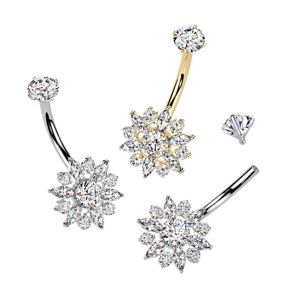 Cherry Diva Belly Bar 14 Gauge Internally Threaded Titanium Flower Belly Button Bar