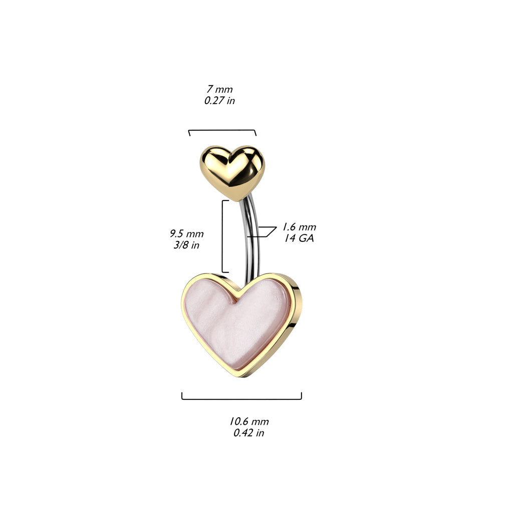 Cherry Diva belly bar 14 Gauge Mother Of Pearl Heart Shaped Belly Button Bar