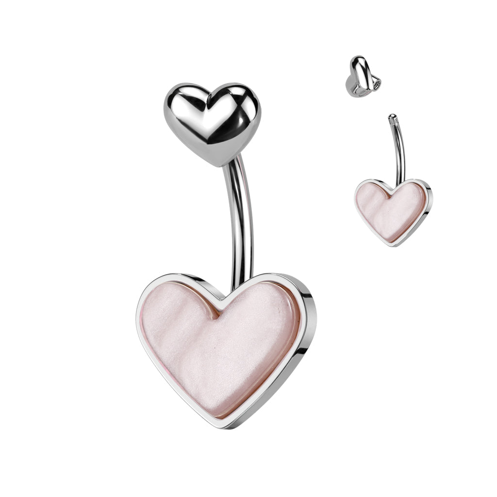 Cherry Diva belly bar 14 Gauge Mother Of Pearl Heart Shaped Belly Button Bar