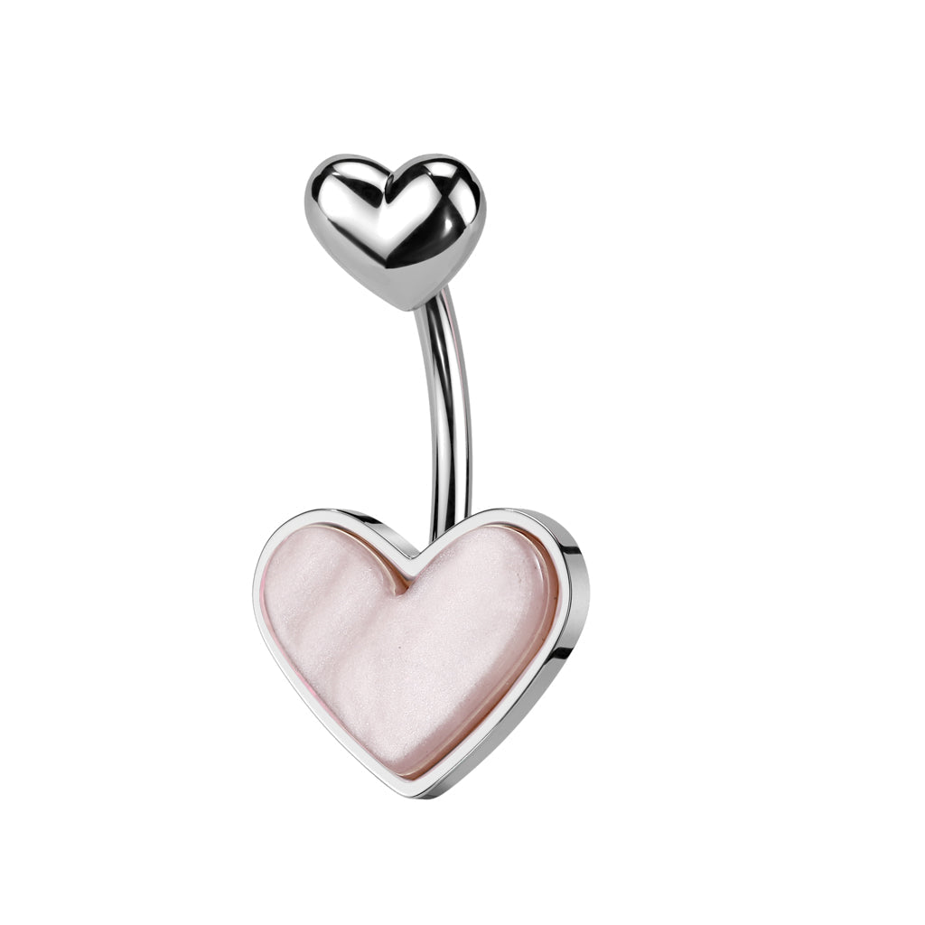Cherry Diva belly bar 14 Gauge Mother Of Pearl Heart Shaped Belly Button Bar