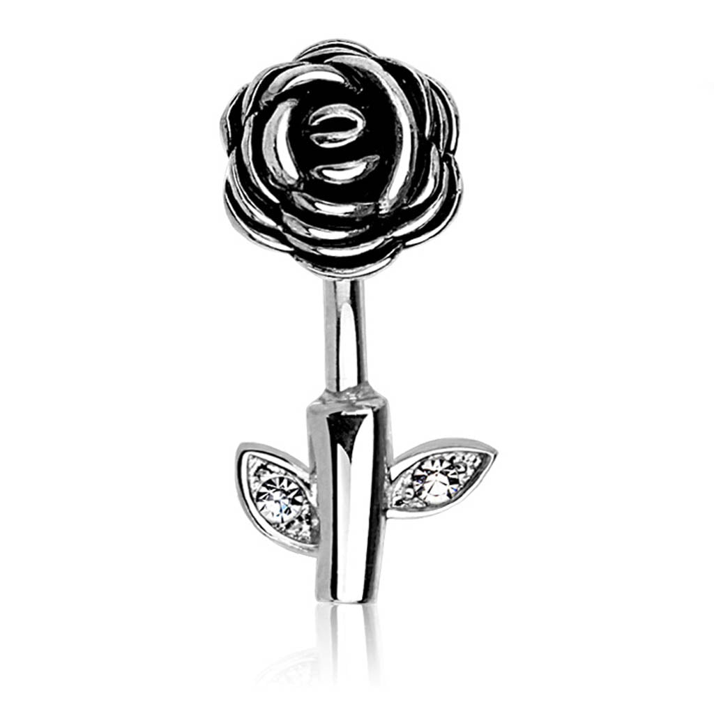 Cherry Diva Belly Bar 14 Gauge Rose Stem Belly Button Bar