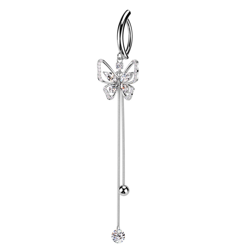Cherry Diva belly bar 14 Gauge Surgical Steel Hinged Butterfly Belly Button Ring