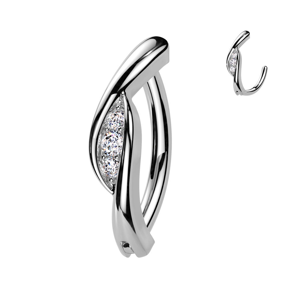 Cherry Diva belly bar 14 Gauge Surgical Steel Hinged Crystal Centre Belly Button Ring