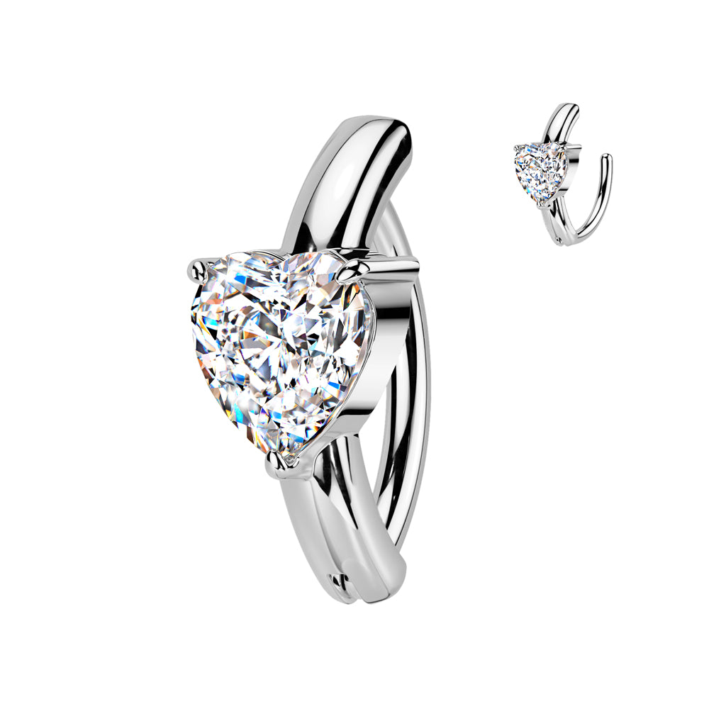 Cherry Diva belly bar 14 Gauge Surgical Steel Hinged Crystal Heart Belly Button Ring