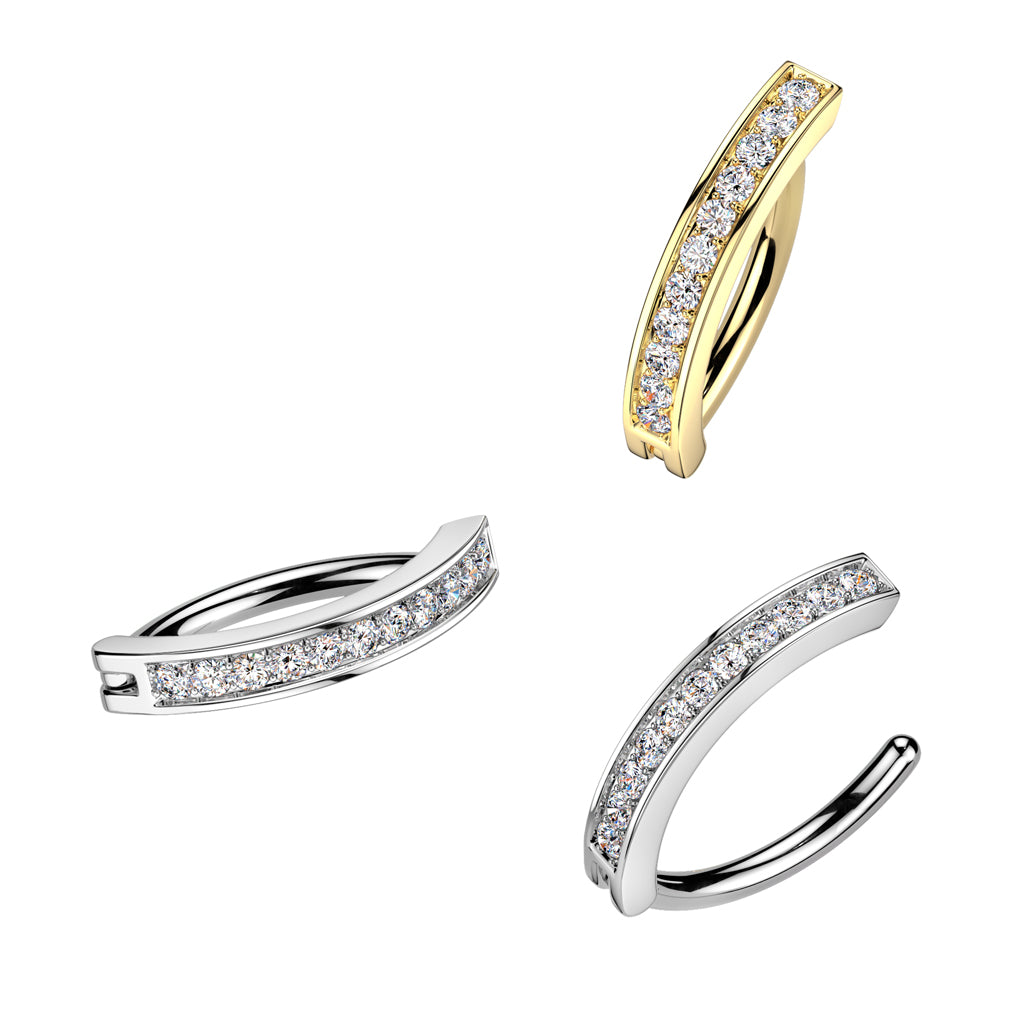 Cherry Diva belly bar 14 Gauge Surgical Steel Hinged Crystal Lined Belly Button Bar