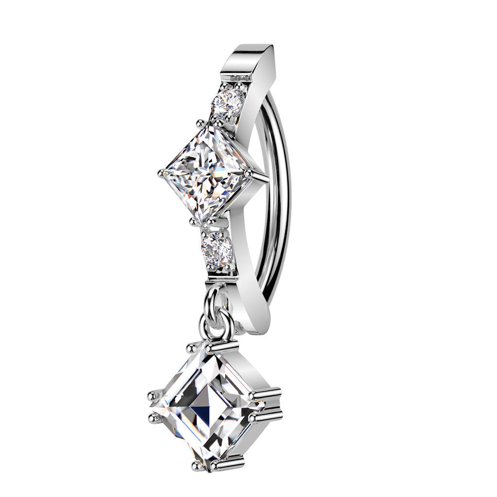 Cherry Diva belly bar 14 Gauge Surgical Steel Hinged Dangling Crystal Belly Button Ring