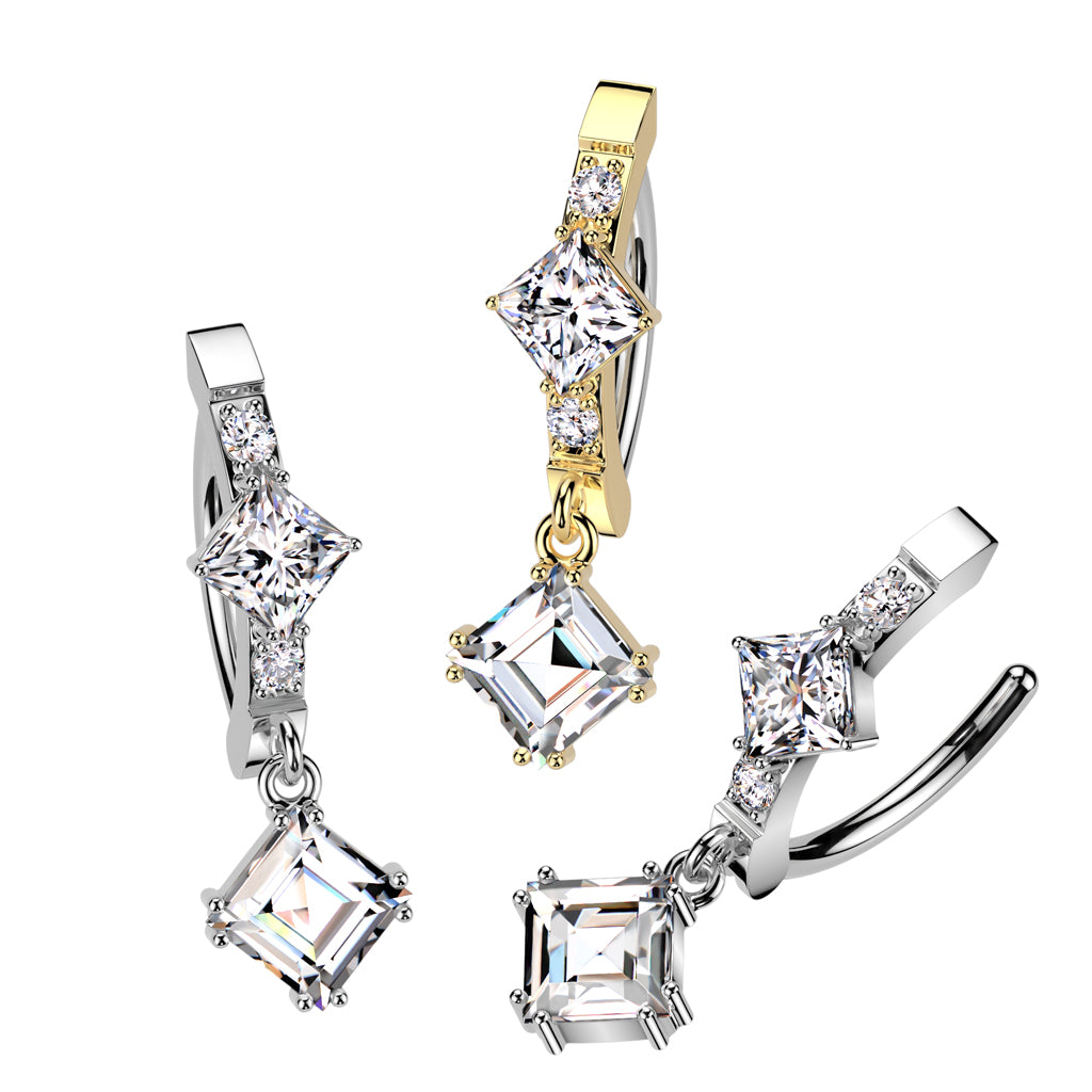 Cherry Diva belly bar 14 Gauge Surgical Steel Hinged Dangling Crystal Belly Button Ring