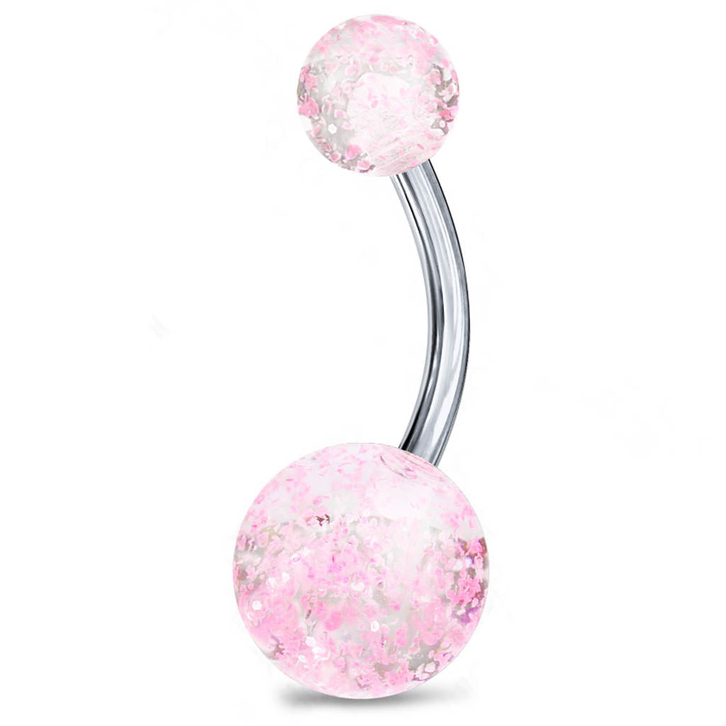 Cherry Diva belly bar 14 Gauge Titanium Acrylic Glitter Ball Belly Bar