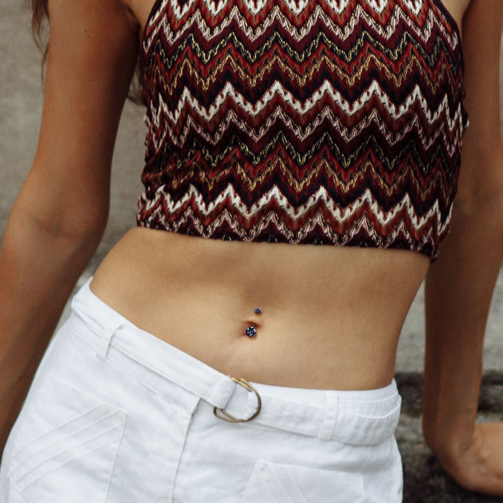 Cherry Diva belly bar 14 Gauge Titanium Aurora Crystal Belly Button Ring