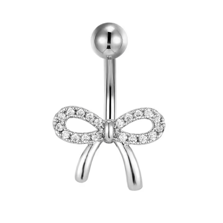 Cherry Diva Belly Bar 14 Gauge Titanium Crystal Bow Belly Button Bar