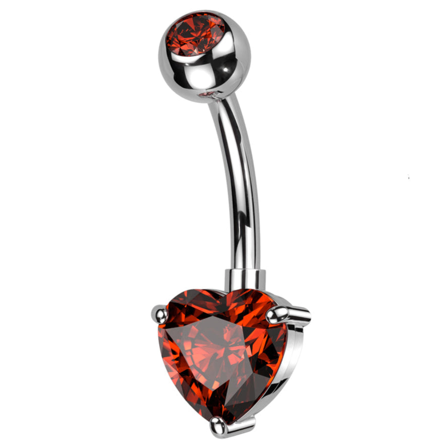 Cherry Diva belly bar Red 14 Gauge Titanium Prong Set Crystal Heart Belly Button Bar