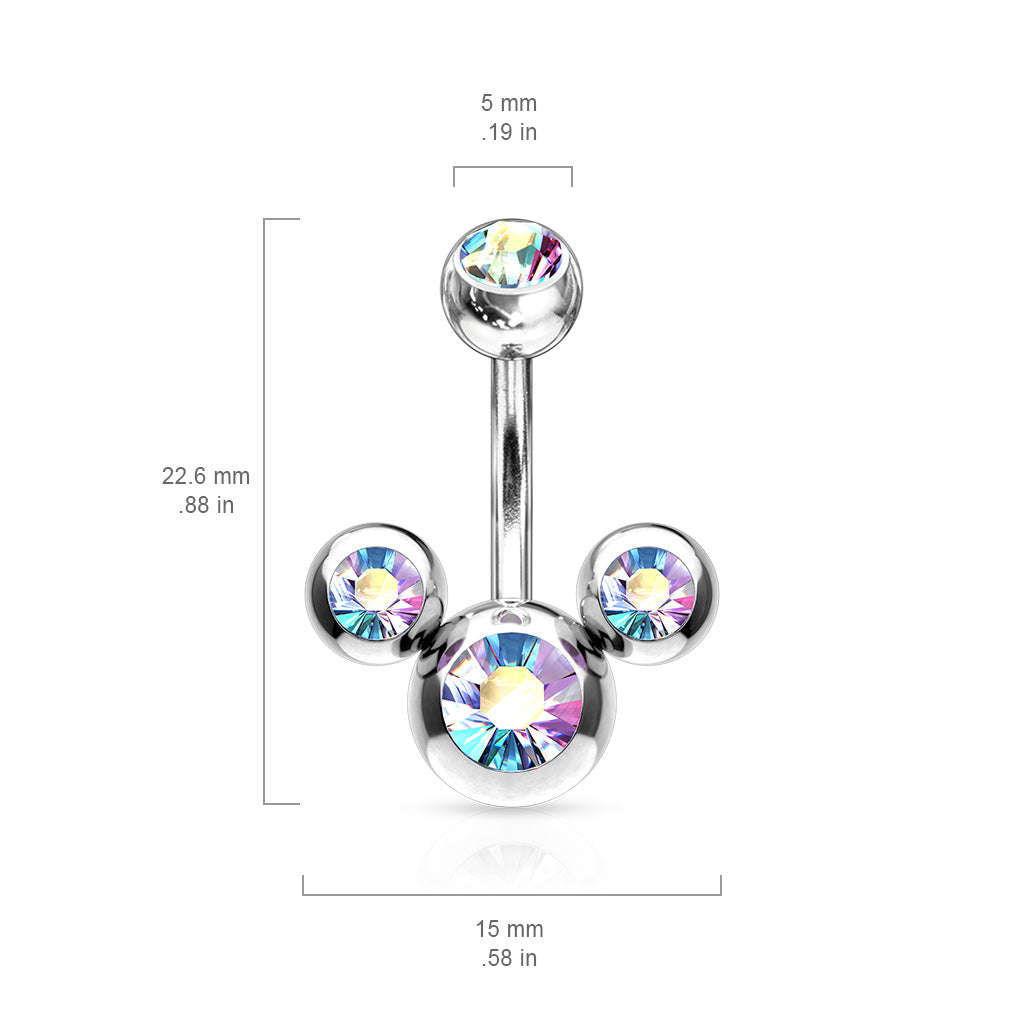 Cherry Diva belly bar 14 Gauge Triple Crystal Belly Bar - Aurora